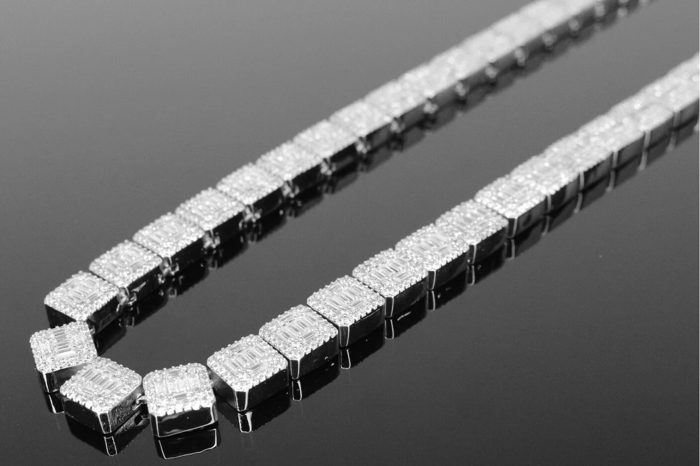 10mm Baguette Square Cushion-Cut Tennis Chain 124.6ct Lab Sim VVS1 Diamond Necklace