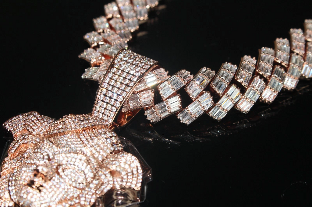 XXL MEDUSA VERSACE 19mm Cuban Miami Prong BAGUETTE 124ct Lab Sim VVS1 Diamond Necklace SET - ROSE GOLD