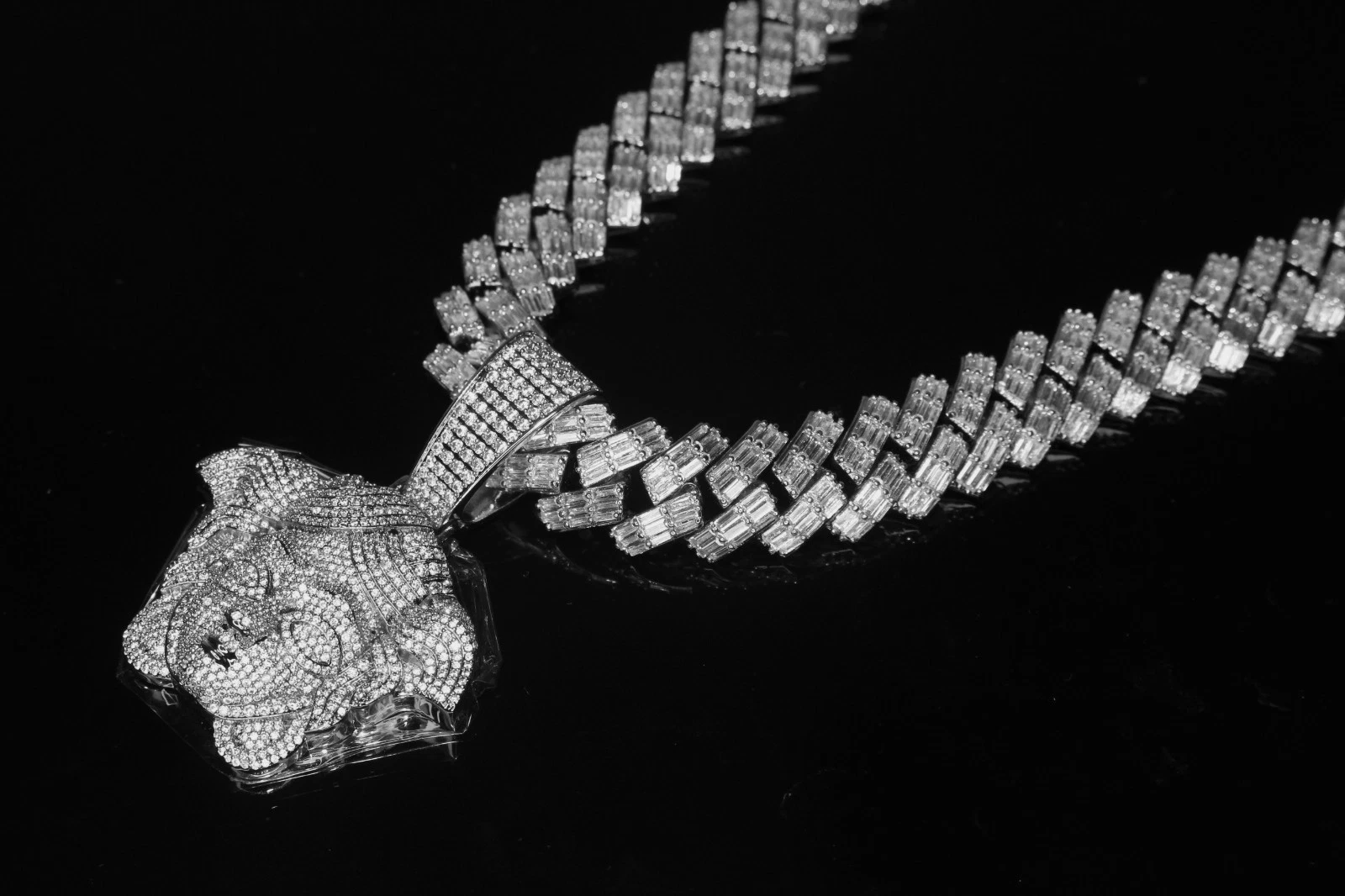 XXL MEDUSA VERSACE 19mm Cuban Miami Prong BAGUETTE 124ct Lab Sim VVS1 Diamond Necklace SET