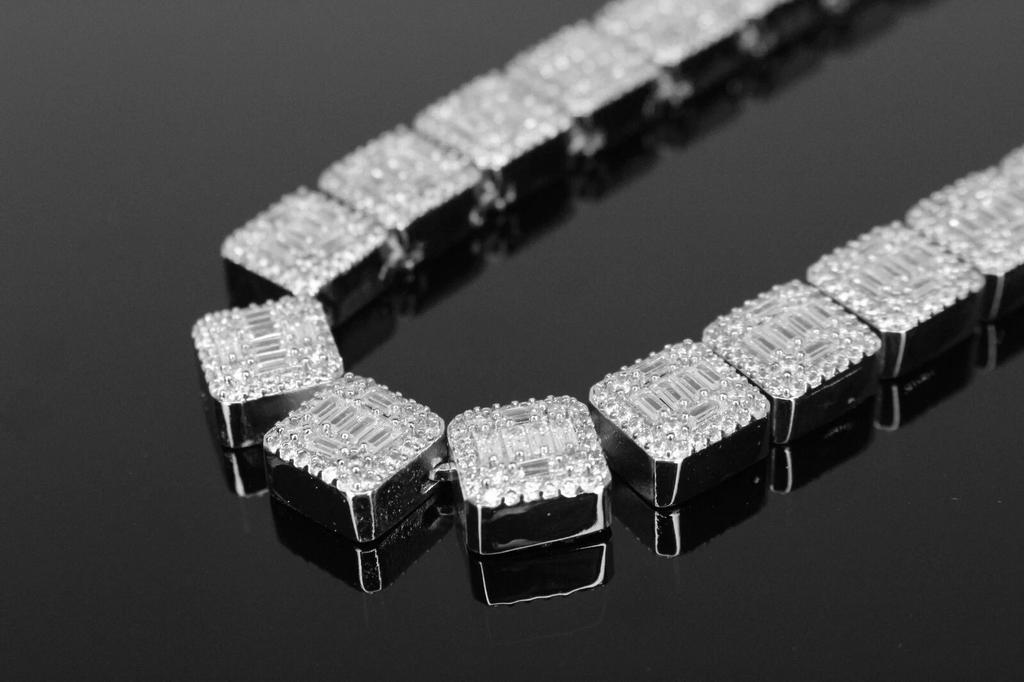 10mm Baguette Square Cushion-Cut Tennis Chain 124.6ct Lab Sim VVS1 Diamond Necklace