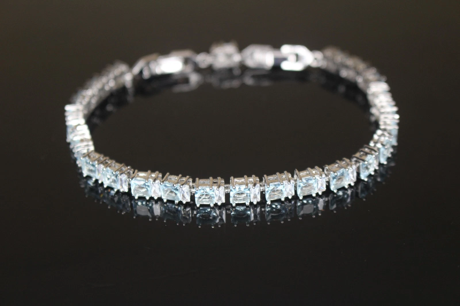 4mm Tennis 12ctw Lab Sim VVS1 Diamond BRACELET Sky Blue