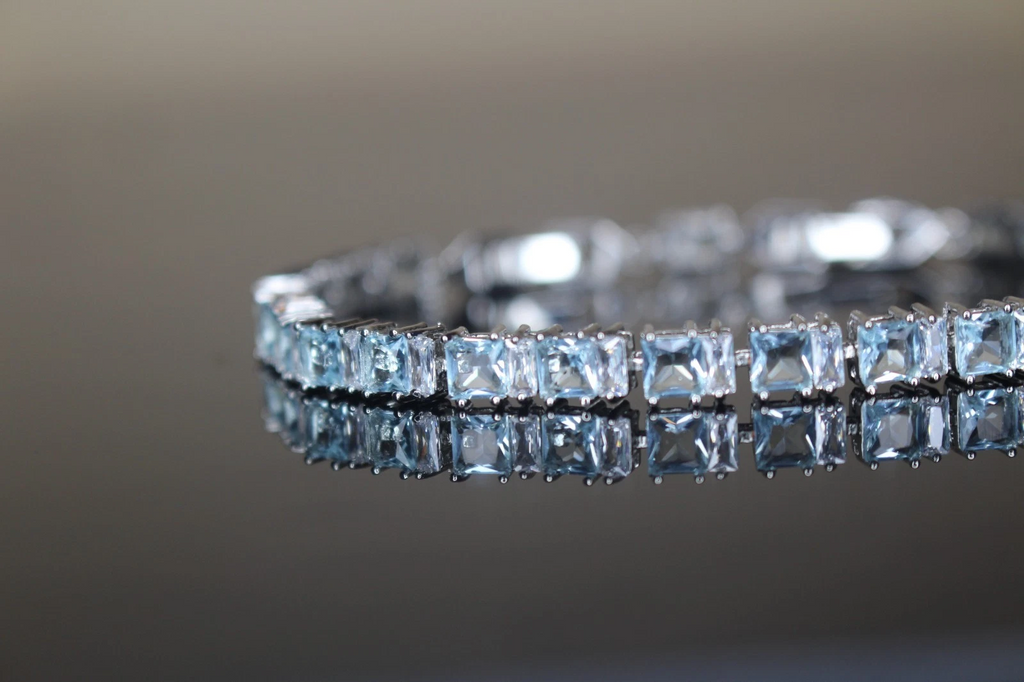 4mm Tennis 12ctw Lab Sim VVS1 Diamond BRACELET Sky Blue