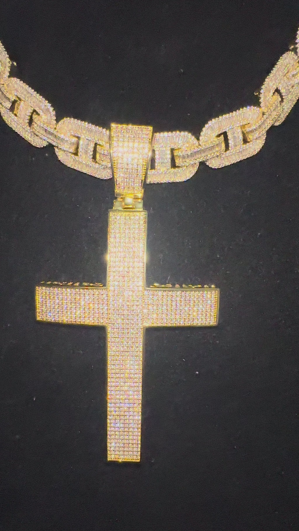 XXL CROSS 14mm Mariner Chain 96.8ct BAGUETTE Lab Sim VVS1 Diamond - GOLD