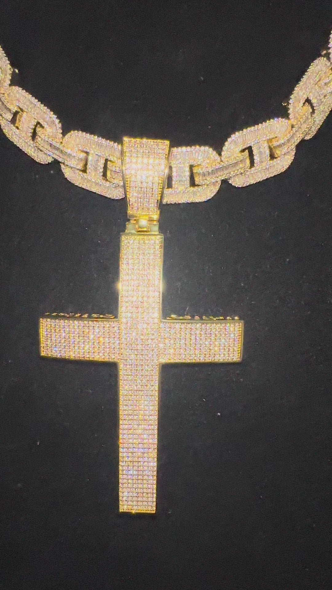 XXL CROSS 14mm Mariner Chain 96.8ct BAGUETTE Lab Sim VVS1 Diamond - GOLD
