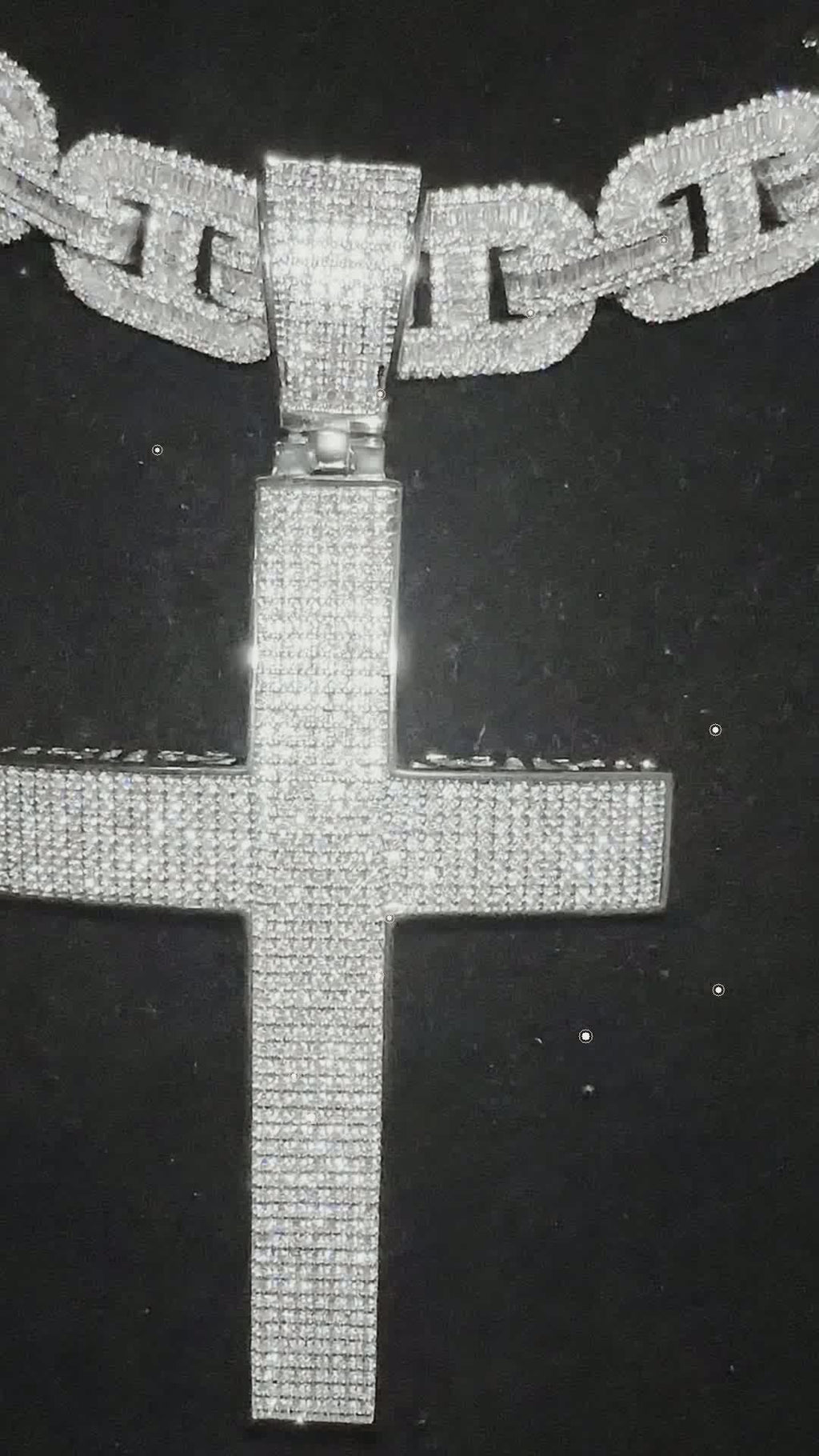 XXL CROSS 14mm Mariner Chain 96.8ct BAGUETTE Lab Sim VVS1 Diamond