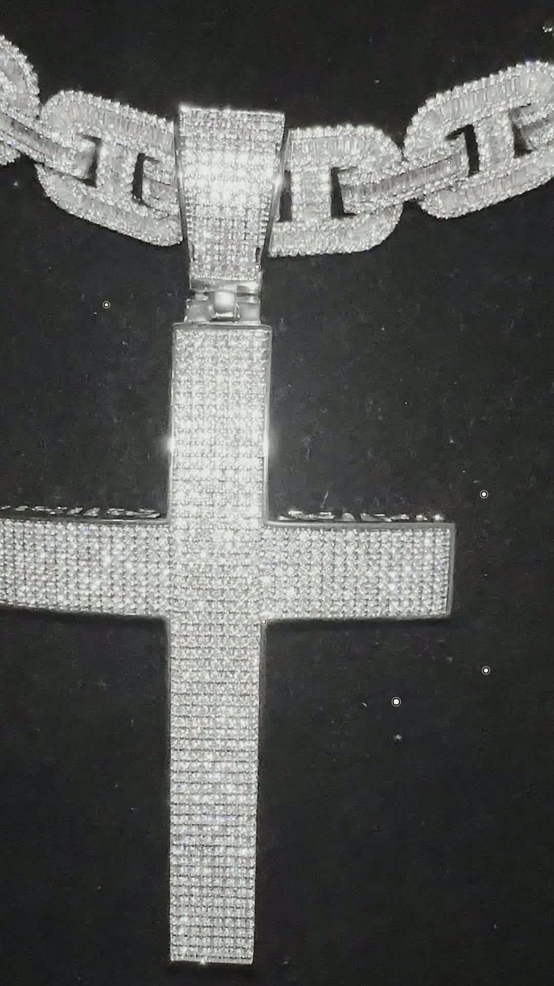 XXL CROSS 14mm Mariner Chain 96.8ct BAGUETTE Lab Sim VVS1 Diamond