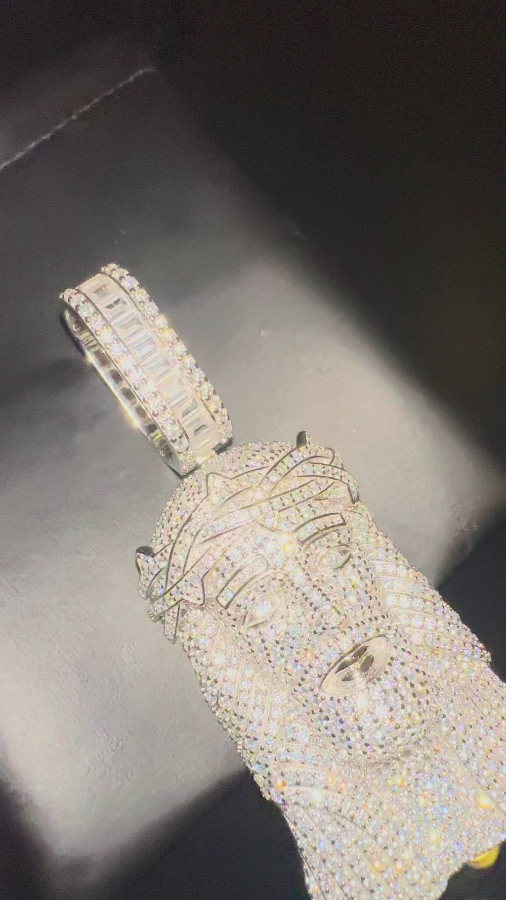 925 STERLING SILVER XXL JESUS HEAD MASSIVE Pendant 15.2ct Lab Sim BAGUETTE VVS1 Diamonds