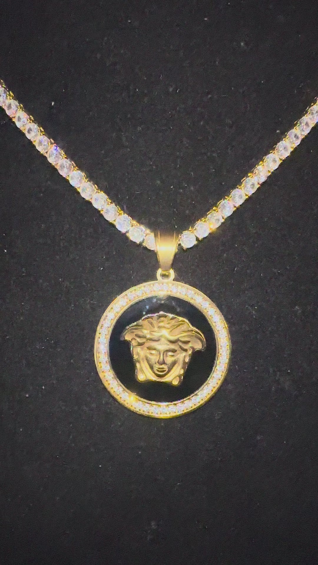 MEDUSA Versace Medallion Pendant 74ct Lab Sim VVS1 Diamond Tennis Necklace Set Gold
