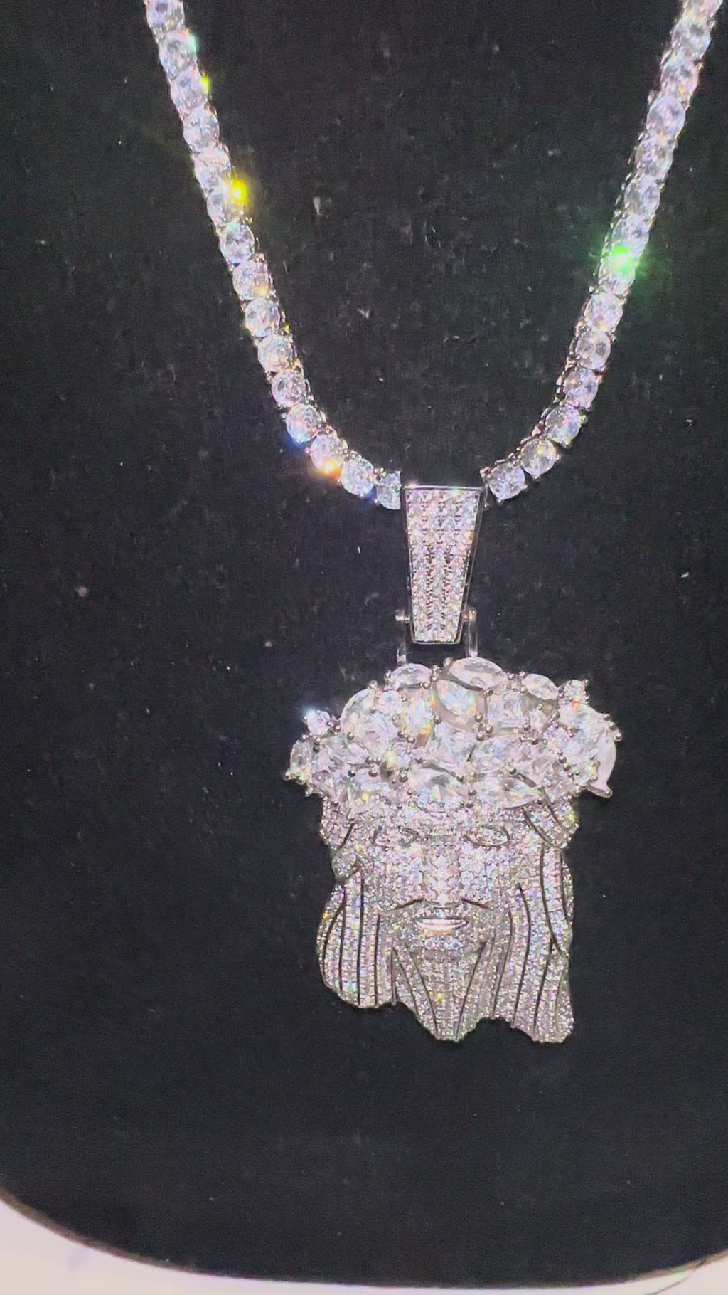 Large Jesus Pendant 79.8ct Lab Sim VVS1 Diamond Tennis Chain