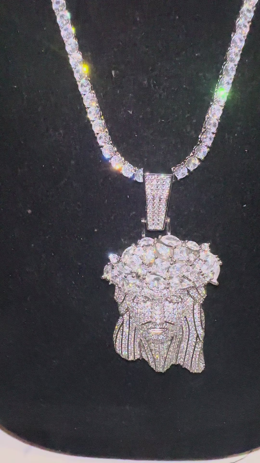 Large Jesus Pendant 79.8ct Lab Sim VVS1 Diamond Tennis Chain