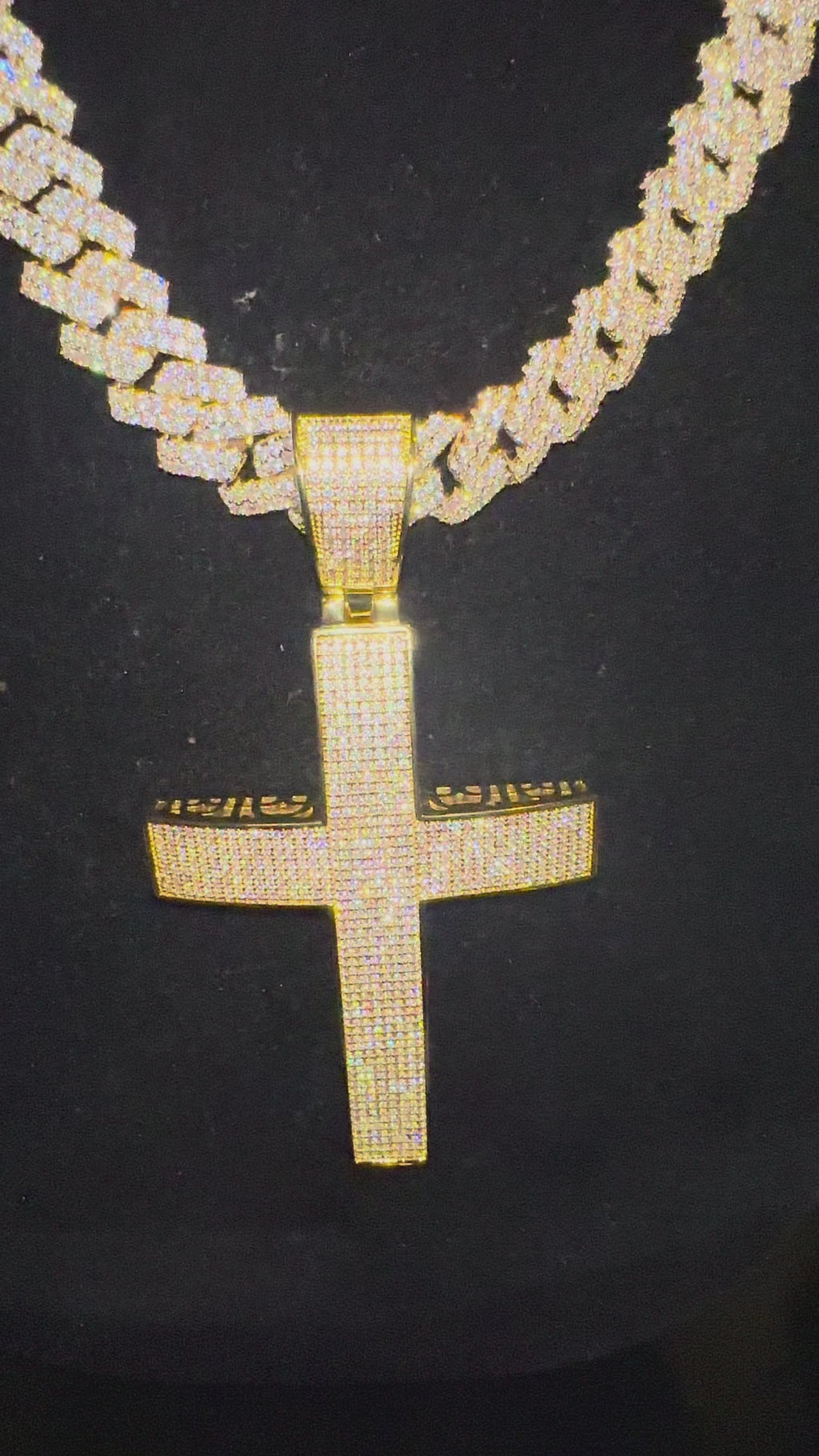 XL Cross Pendant 88.6ct Lab Sim VVS1 Diamond 14mm Cuban Prong Necklace- GOLD