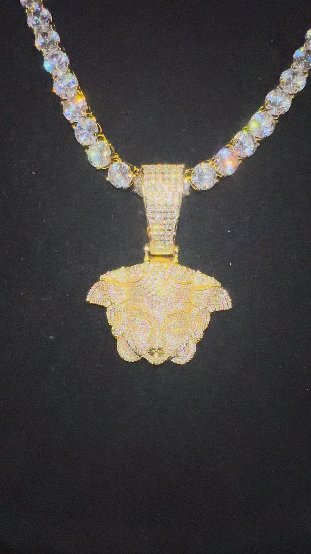 XL MEDUSA HEAD Pendant 8mm Tennis 196.2ct Lab Sim VVS1 Diamonds - GOLD