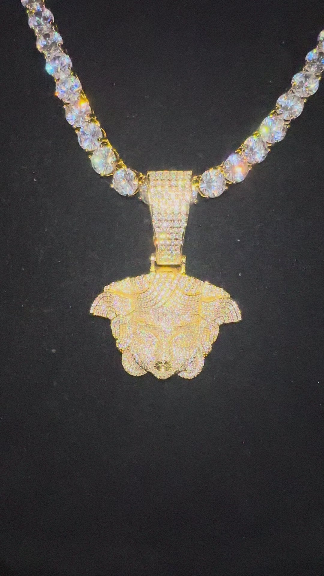 XL MEDUSA HEAD Pendant 8mm Tennis 196.2ct Lab Sim VVS1 Diamonds - GOLD
