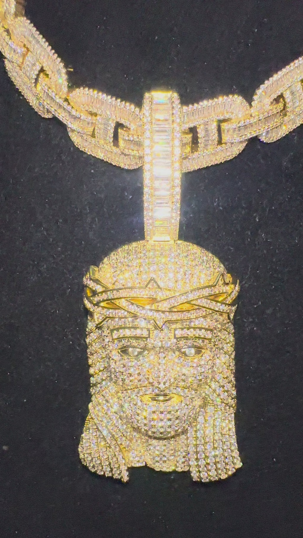 XXL Jesus Pendant 14mm Mariner 102.8ct Lab Sim VVS1 Diamond Necklace GOLD