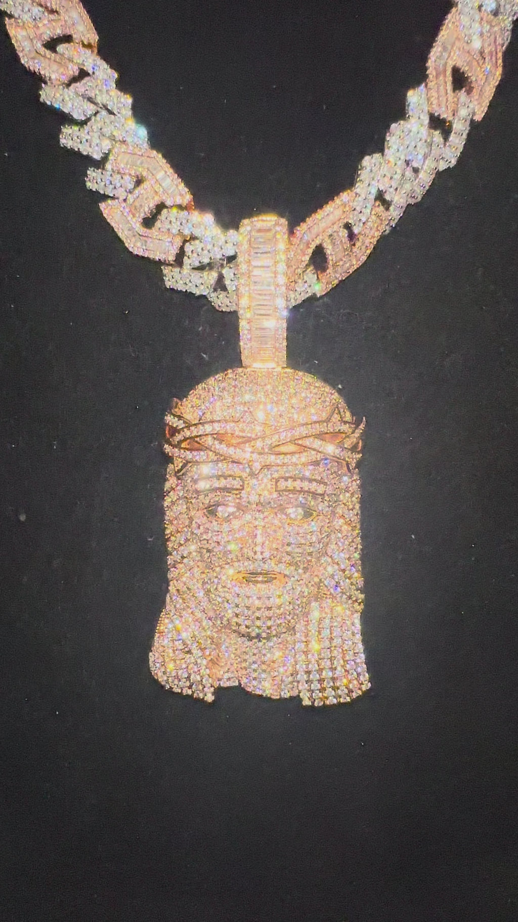 XXL JESUS Pendant 14mm Figarucci 98.6ct Lab Sim VVS1 Diamond Necklace - Gold