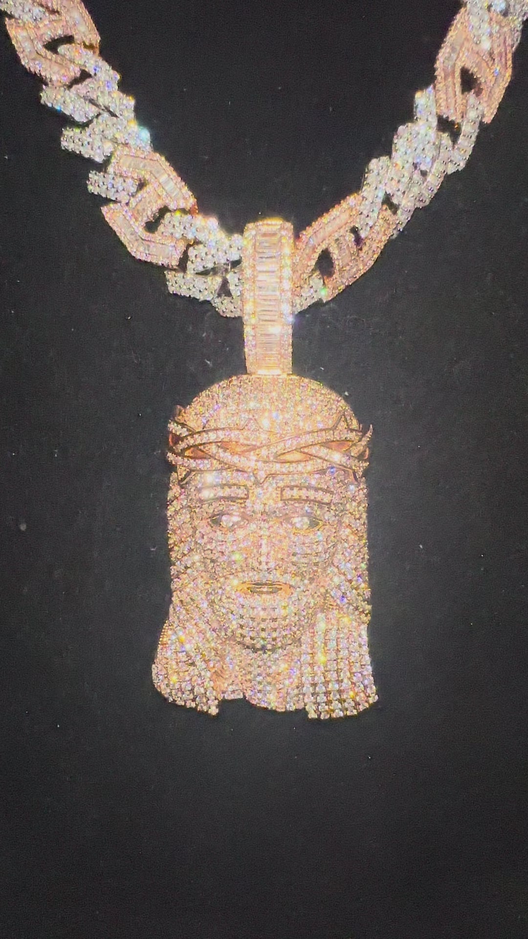 XXL JESUS Pendant 14mm Figarucci 98.6ct Lab Sim VVS1 Diamond Necklace - Gold