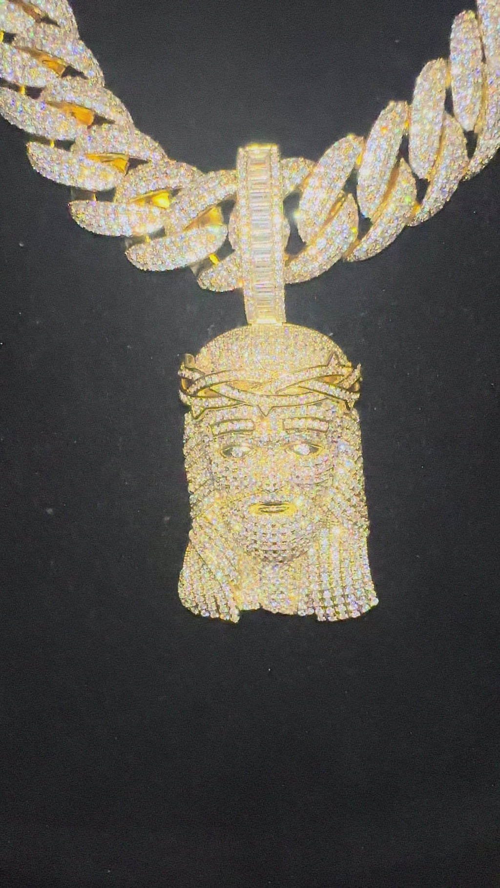 XXL JESUS Pendant Cuban Miami 22mm 144.6ctw Lab Sim Diamond Necklace - GOLD