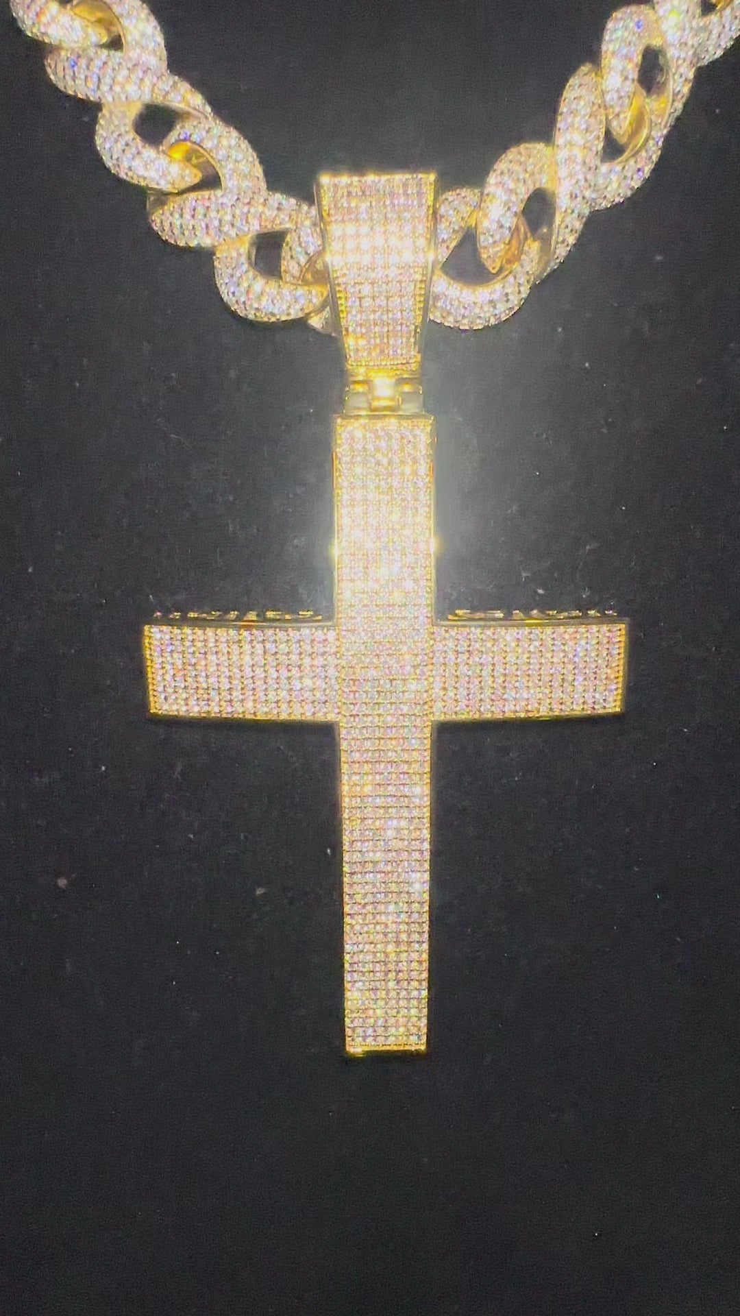 XL Cross Pendant 14mm INFINITY 75.6ct Lab Sim VVS1 Diamond Necklace GOLD