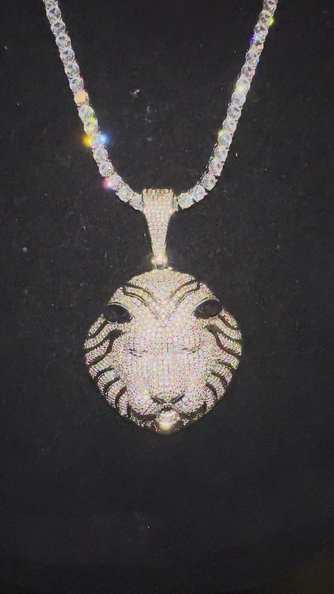 XL Lion Head Pendant 4mm Tennis 78.6ct Lab Sim VVS1 Diamond Necklace