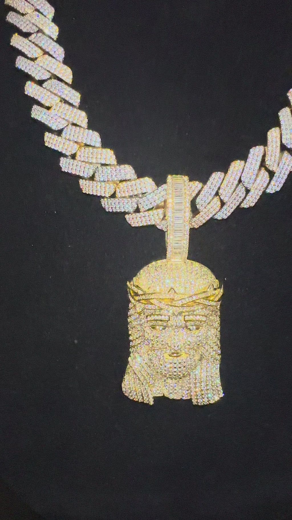 XXL Jesus Pendant 20mm Cuban Miami 186.7ct Lab Sim VVS1 Diamond Necklace SET 2-Tone Gold