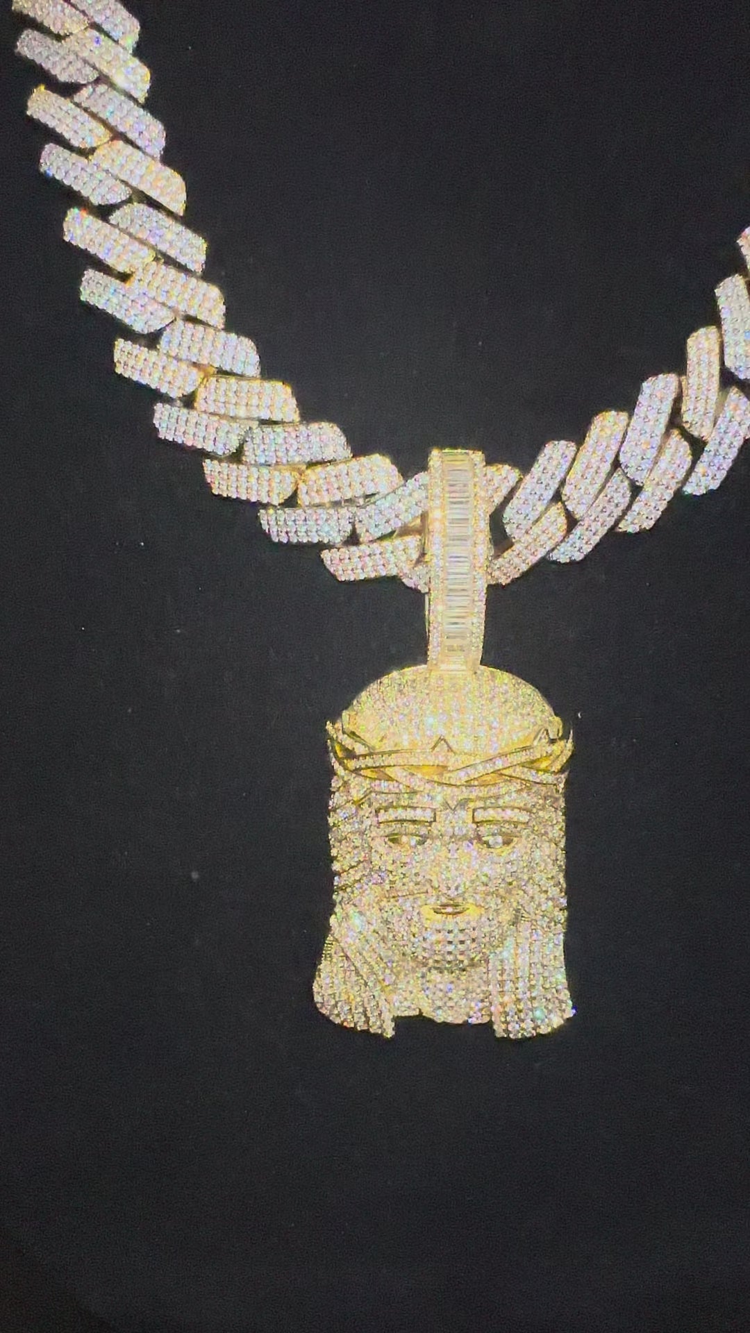 XXL Jesus Pendant 20mm Cuban Miami 186.7ct Lab Sim VVS1 Diamond Necklace SET 2-Tone Gold