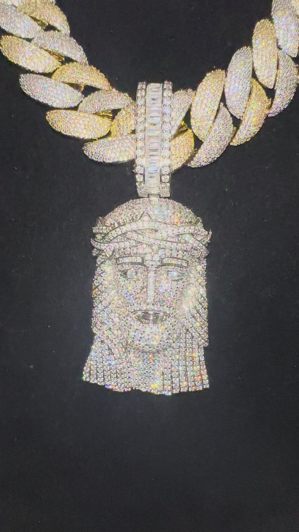 XXL Jesus Pendant 24mm Cuban Miami 196ct Lab Sim VVS1 Diamond Necklace - 1LB Weight GOLD 2-Tone
