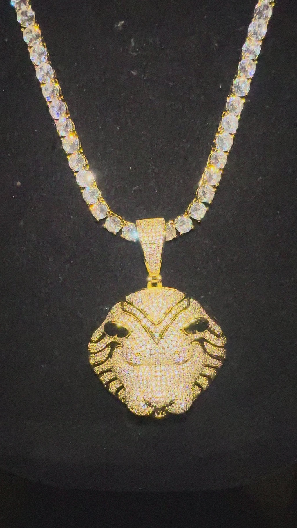 XL Lion Head Pendant 5mm Tennis 112.6ct Lab Sim VVS1 Diamond Necklace GOLD