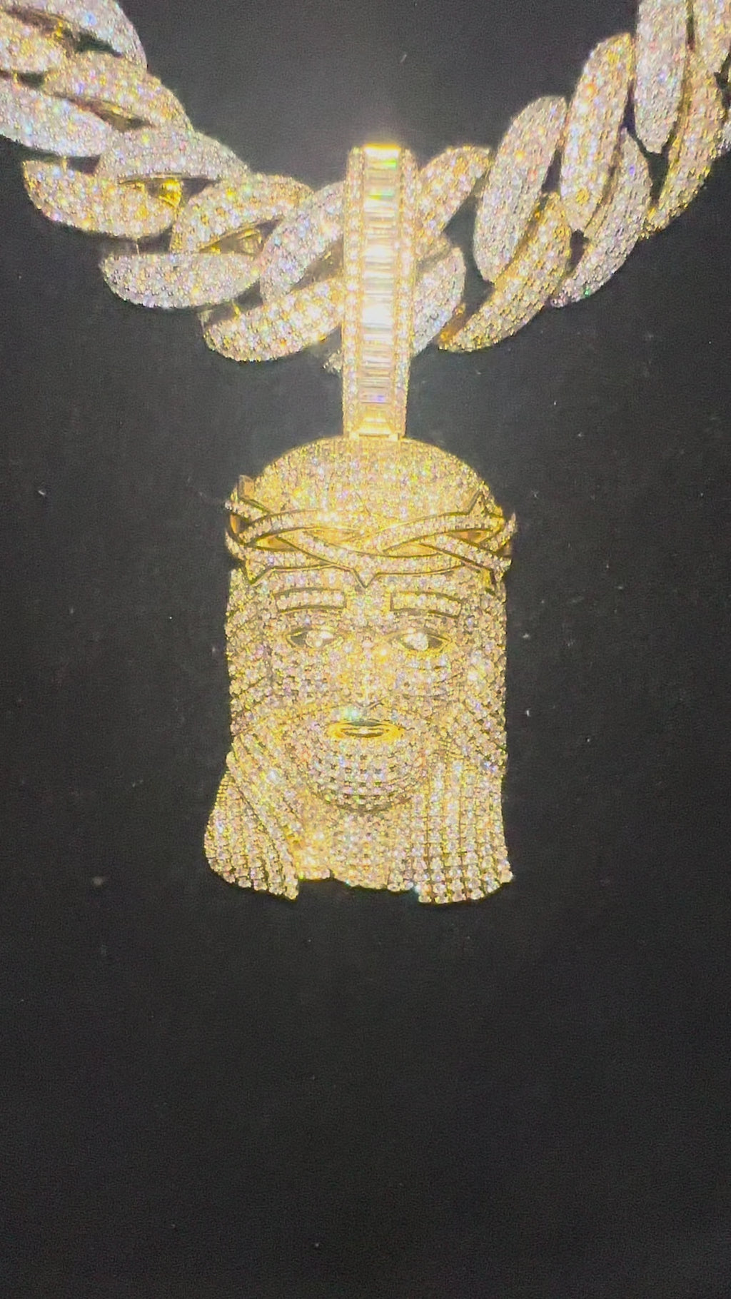 XXL JESUS Pendant Cuban Miami 22mm 144.6ctw Lab Sim Diamond Necklace - 2TONE GOLD