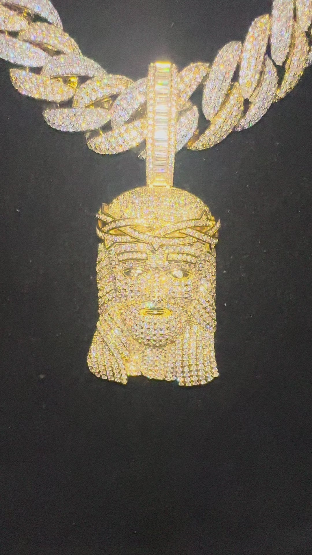 XXL JESUS Pendant Cuban Miami 22mm 144.6ctw Lab Sim Diamond Necklace - 2TONE GOLD