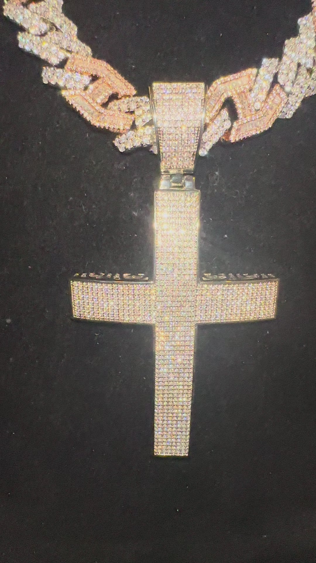 XL CROSS Pendant 14mm Figarucci 98.6ct Lab Sim VVS1 Diamond Necklace - Two Tone White/Rose Gold