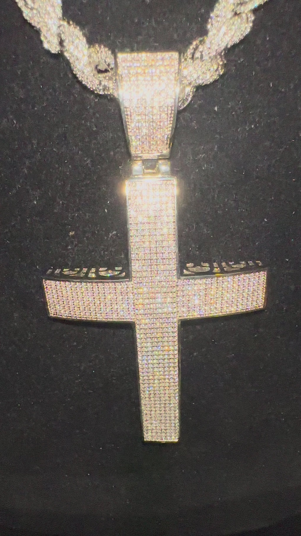 XL Cross Pendant 8mm Rope 75.8ct Lab Sim VVS1 Diamond Necklace