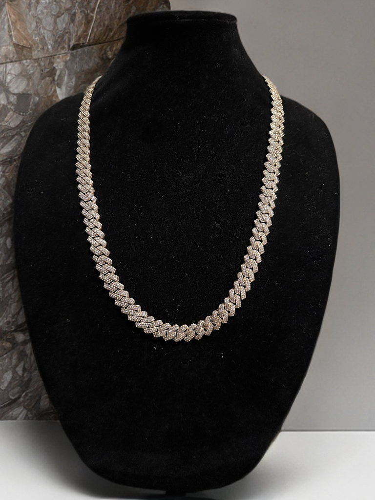 14mm Cuban Prong 64ct Lab VVS1 Sim Diamond Necklace Gold