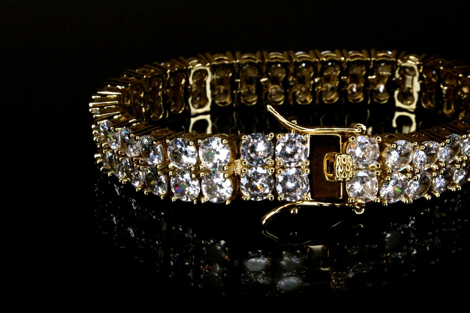 10mm Double Row Tennis 80ctw Lab Sim VVS1 Diamond Bracelet- GOLD