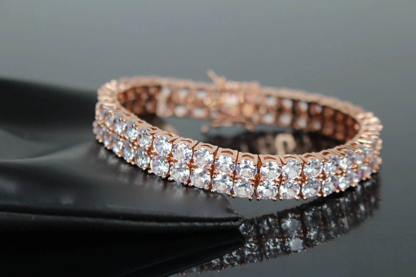 10mm Double Row Tennis 80ctw Lab Sim VVS1 Diamond Bracelet- ROSE GOLD