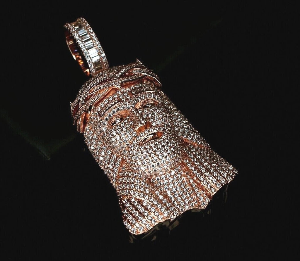 XXL JESUS HEAD MASSIVE Pendant 15.2ct Lab Sim BAGUETTE VVS1 Diamonds