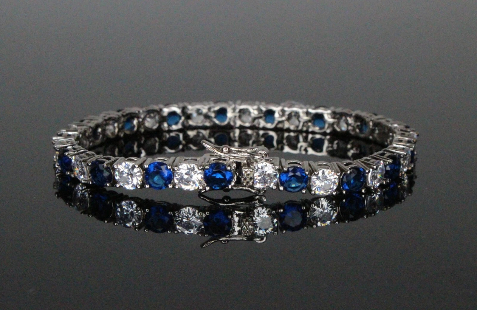 4mm Tennis 12ctw Lab Sim VVS1 Diamond BRACELET - Dark Blue