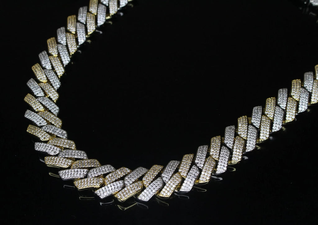 20mm Two-Tone Gold/Silver Cuban Miami 82ctw Lab Sim VVS1 Diamond Necklace