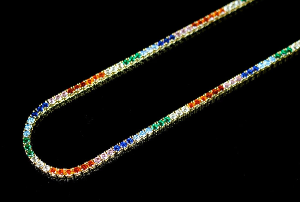 4mm RAINBOW Tennis Chain 70ct Lab Sim VVS1 Diamond Necklace - Gold