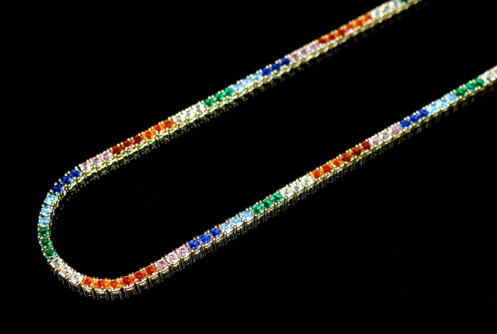 4mm RAINBOW Tennis Chain 70ct Lab Sim VVS1 Diamond Necklace - Gold
