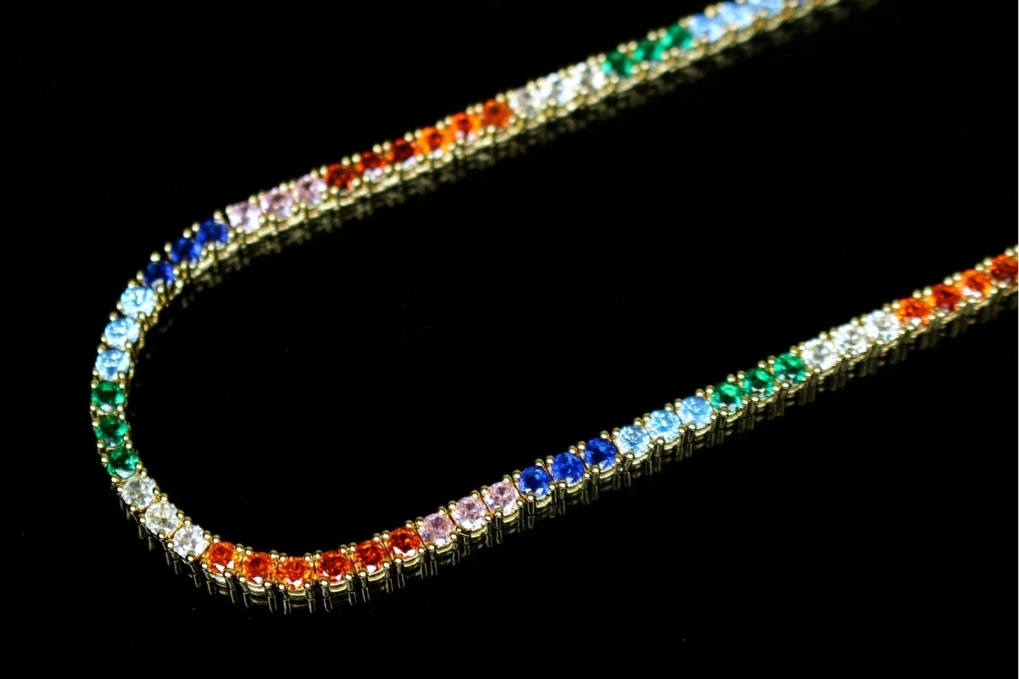 4mm RAINBOW Tennis Chain 70ct Lab Sim VVS1 Diamond Necklace - Gold