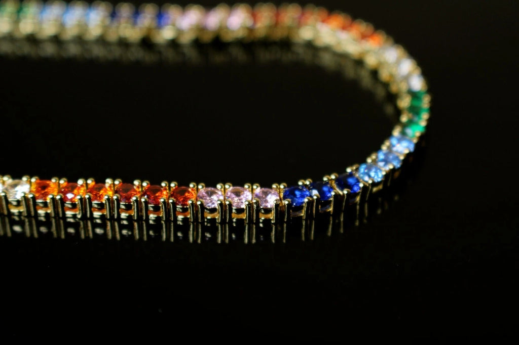 4mm RAINBOW Tennis Chain 70ct Lab Sim VVS1 Diamond Necklace - Gold