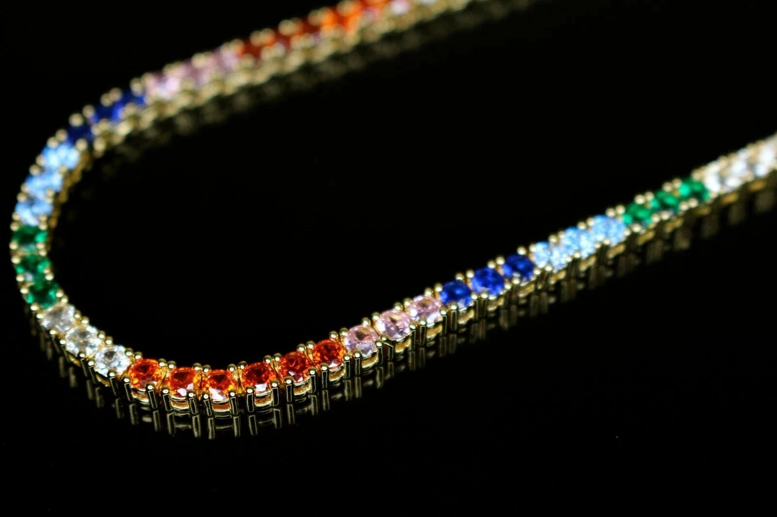 4mm RAINBOW Tennis Chain 70ct Lab Sim VVS1 Diamond Necklace - Gold