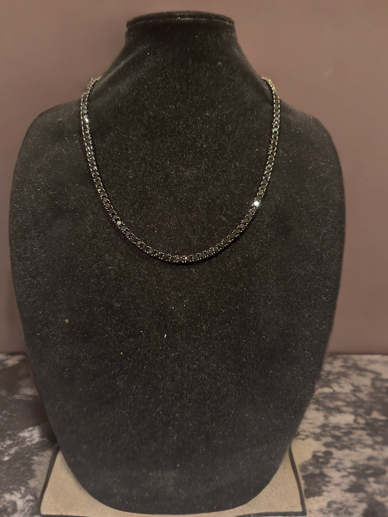 5mm ONYX BLACK Diamond 80ctw Lab Sim VVS1 Tennis Necklace PVD