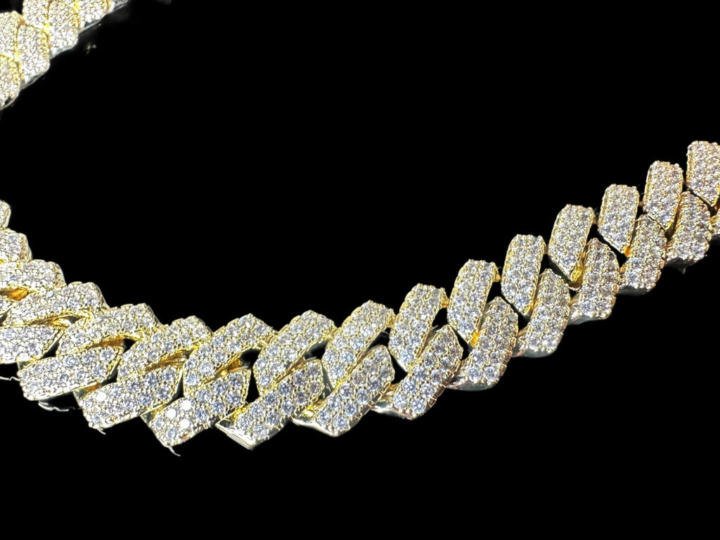 14mm Cuban Prong 64ct Lab VVS1 Sim Diamond Necklace Gold