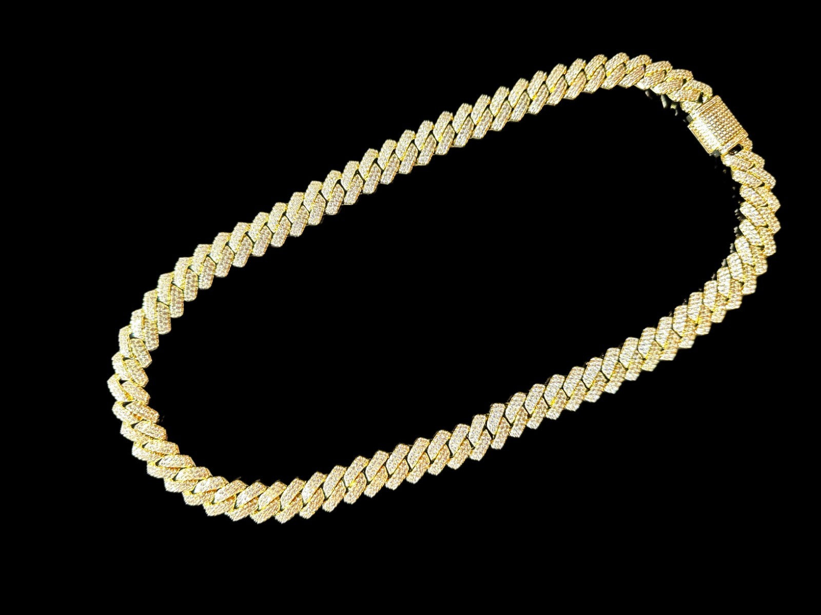 14mm Cuban Prong 64ct Lab VVS1 Sim Diamond Necklace Gold