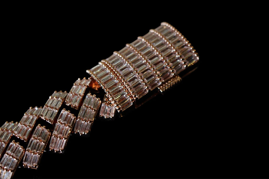 19mm Prong BAGUETTE 24.6ct Lab VVS1 Sim Diamonds Bracelet Rose Gold