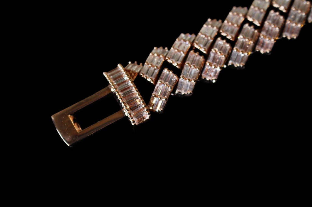 19mm Prong BAGUETTE 24.6ct Lab VVS1 Sim Diamonds Bracelet Rose Gold