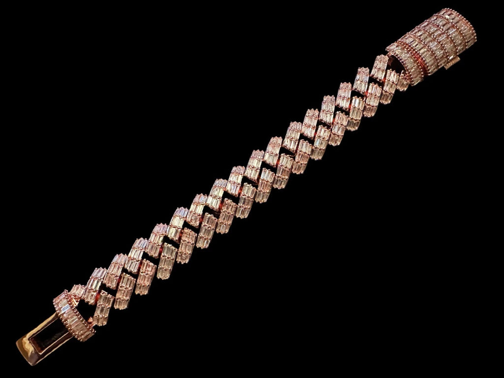 19mm Prong BAGUETTE 24.6ct Lab VVS1 Sim Diamonds Bracelet Rose Gold