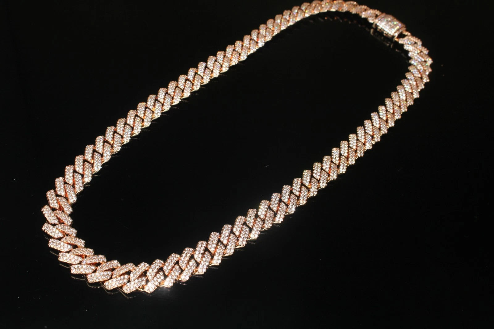 14mm Cuban Prong 64ct Lab VVS1 Sim Diamond Necklace Rose Gold