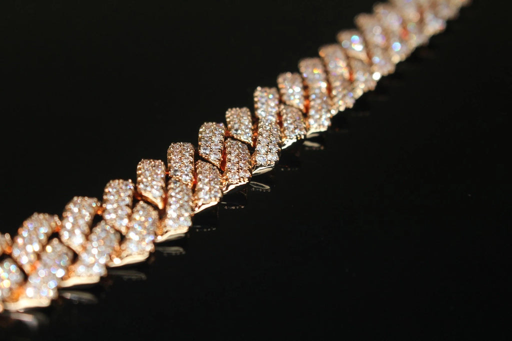 14mm Cuban Prong 64ct Lab VVS1 Sim Diamond Necklace Rose Gold
